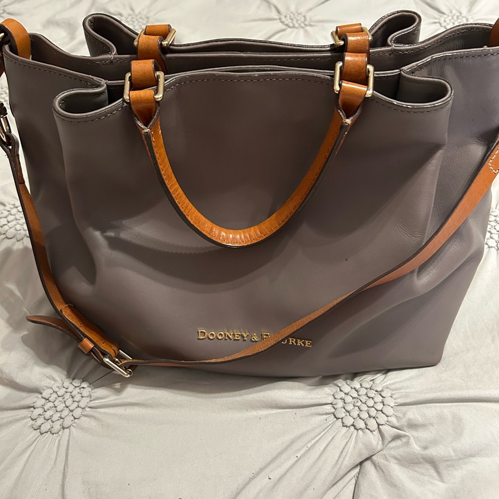 Dooney & Bourke Taupe Leather Tote with Tan Straps